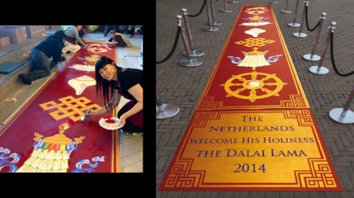 Creating the 30-foot-long painting of the Eight Auspicious Symbols that welcomed the Dalai Lama to the Netherlands in 2014