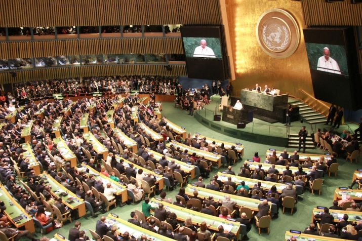 Pope Francis addresses the UN General Assembly in New York on 25 September 2015. From news24extra.com