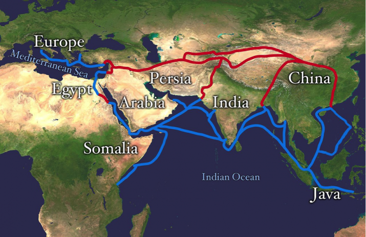 Map of the ancient trade routes that are today known as the Silk Roads. From wikipedia.org