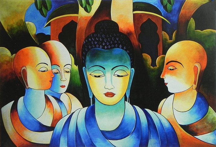 <i>Lord Buddha with His Disciples</i>, artist unknown. From dollsofindia.com