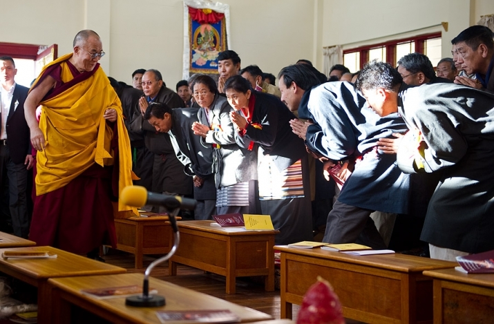 His Holiness the Dalai Lama arriving at the assembly hall during the inauguration of Shugsep Nunnery and Institute on 7 December 2010. Photo by Tenzin Choejor. From dalailama.com