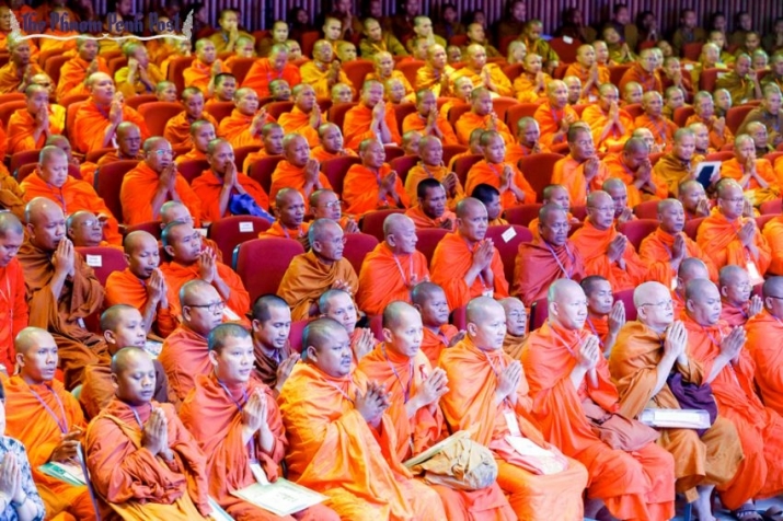 Monks at the opening ceremony of the two-day congress in Phnom Penh’s Chaktomuk Hall. Photo by Heng Chivoan. From phnompenhpost.com