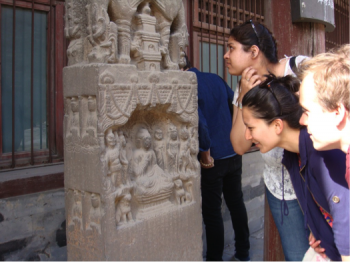 Assessing surface deposits on a stone sculpture in the Forbidden City, Beijing, China. From The Courtauld Institute of Art