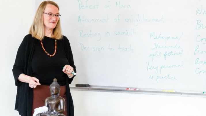 Judith Simmer-Brown teaching a class at Naropa University. From cpr.org