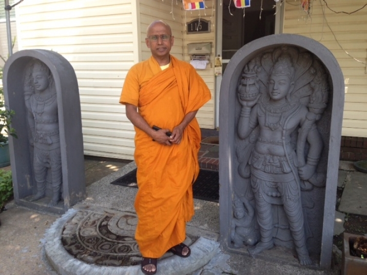 Ven. Bhante Kondanna at the entrance to Staten Island Buddhist Vihara. Image courtesy of the author