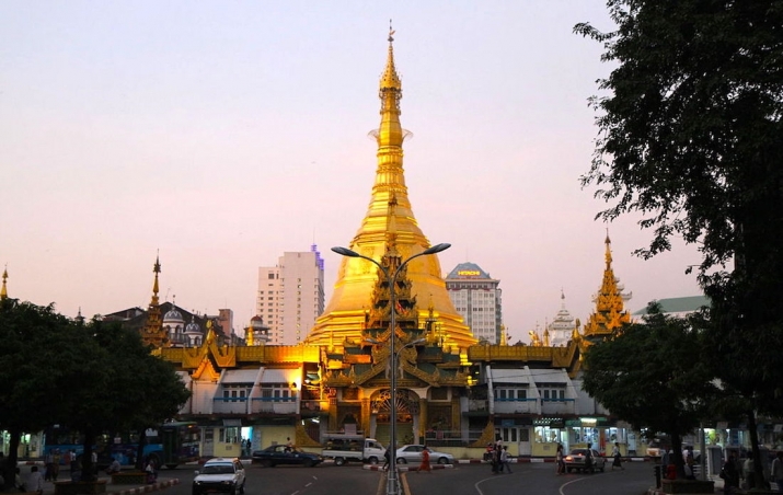 The Sule Pagoda resplendent in the evening light. From wikipedia.org