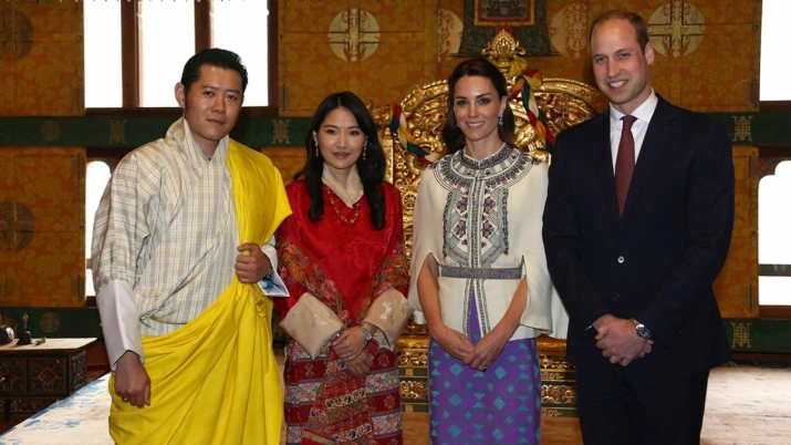 King Jigme Khesar Namgyel Wangchuk and Queen Jetsun Pema of Bhutan, left, with Britain's Catherine, Duchess of Cambridge, and Prince William, Duke of Cambridge, in Thimphu, 14 April 2016. From cbc.ca