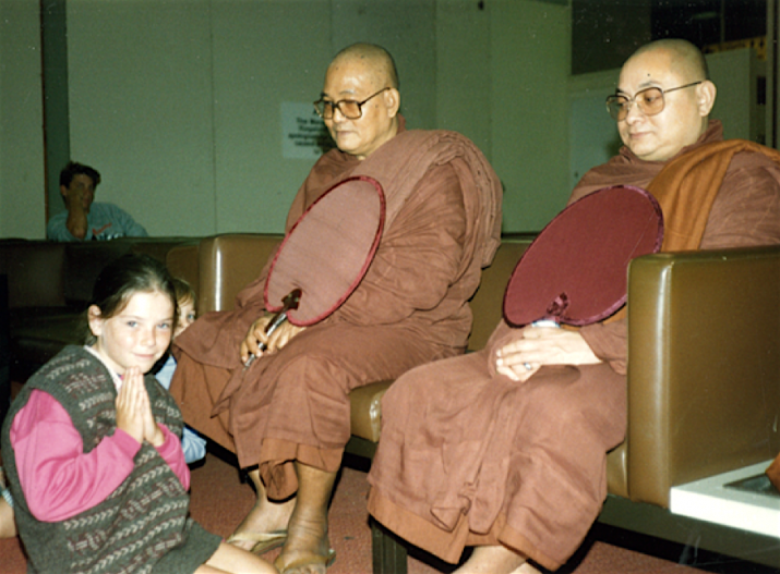 Sayadaw U Pandita and Ven. Nyanaponika on their first trip to Australia, with the author's daughter Vashti