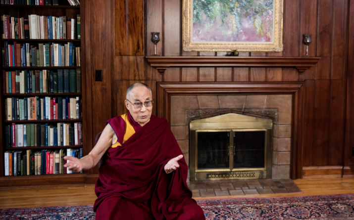 The Dalai Lama explains his intention with the Atlas of Emotions project. Photo by Tim Gruber. From nytimes.com