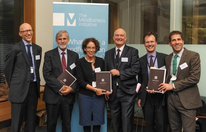 <i>Mindful Nation UK</i> launch with professor Mark Williams (second left) and professor Willem Kuyken (last right) of the Oxford Mindfulness Centre, 20 October 2014. From oxfordmindfulness.org