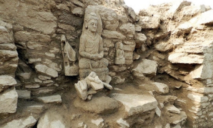 A sculpture found in a niche at Bazira. From dawn.com