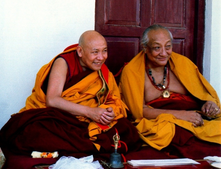 HH Dilgo Khyentse and Trulshik Rinpoche at Shechen Monastery, 1980s. Photo by Matthieu Ricard