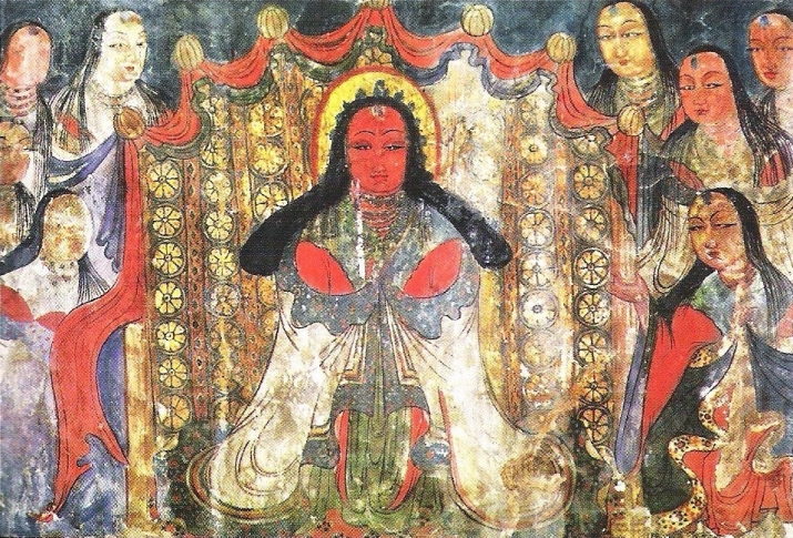 Wi-nyu-nin, protectress of Tabo Monastery, mural painting, 10th century. A pre-Buddhist, possibly Zhang-Zhung deity now called Dorje Chempo; a lasting symbol of ancient transmission coming through Tabo Monastery. From <i>Tabo, Art and History</i>, by Deborah Klimberg-Slater, private publication, 2005, Vienna. p. 47
