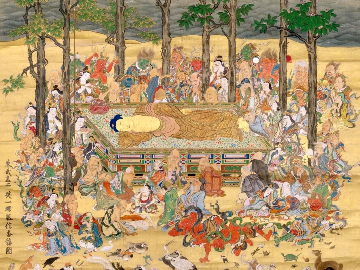 Detail of <i>Nehan zu</i> (<i>The Death of the Historical Buddha</i>) (1713) by Hanabusa Itchō. From mfa.org