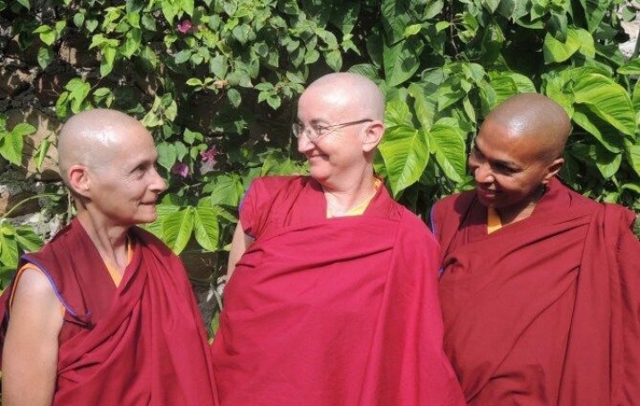 Ven. Lhundup Damchö, center, with members of the monastic community she founded. Photo by Tenzin Dapel