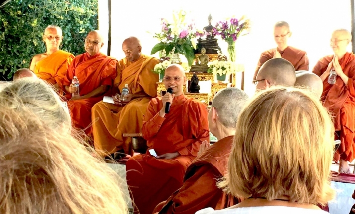 Ven. Kahanda Amarabuddhi Mahathero, chief prelate of the Sri Lankan Sangha in California, offering words of blessing and Dhamma encouragement at the inaugural blessings of the new Dhammadharini Monastery. From of Philip Rathle Facebook