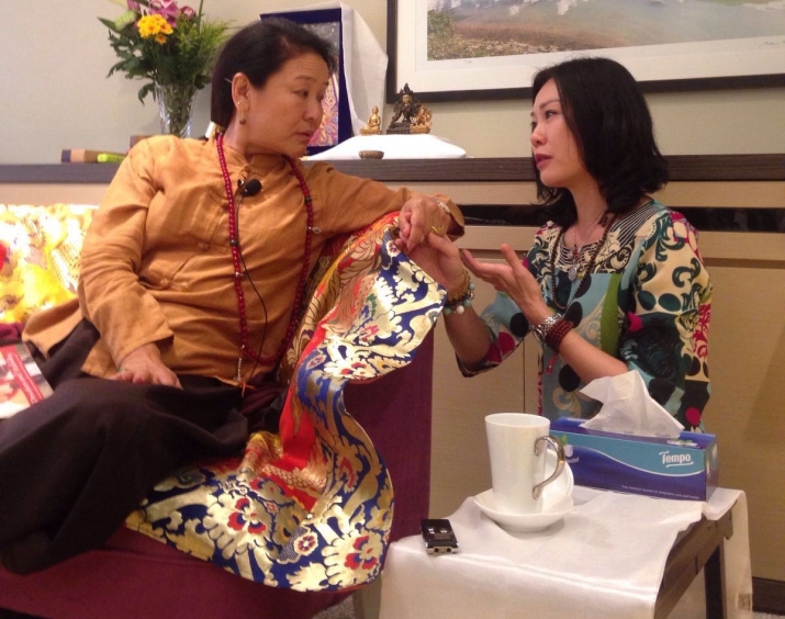 Rinpoche shares a tender moment with her disciple, Jan. From Jane Miknius