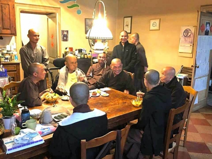 Thay, in a recent picture among friends at Plum Village, celebrated his 90th birthday last month. From reddit.com