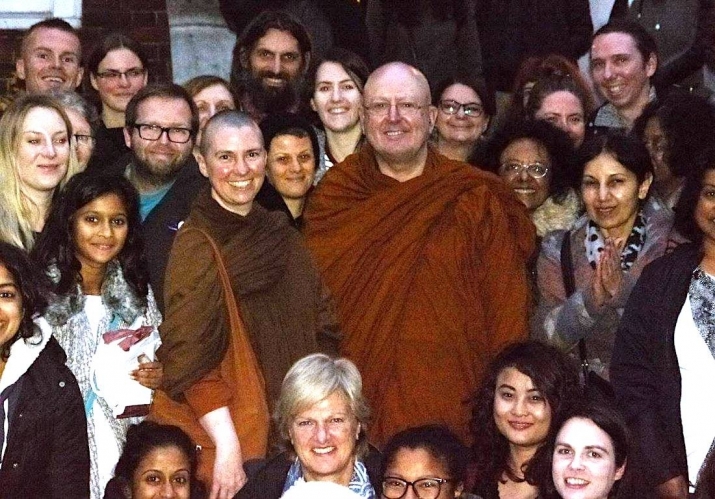 Ven. Candā with Ajahn Brahm and volunteers. From Anukampa Bhikkhuni Project