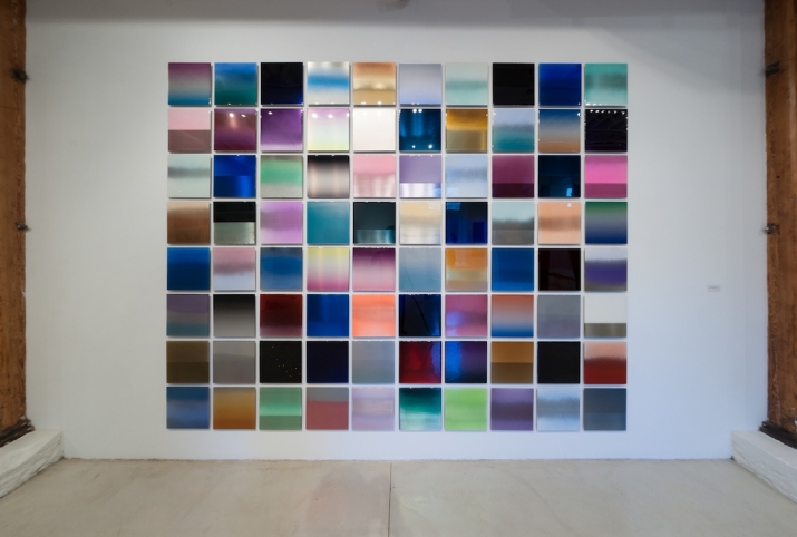 <i>Shiki</i> (<i>Four Seasons</i>), Miya Ando, 2014. Dye, urethane, pigment, resin, and aluminum, 96x120 inches. Image courtesy of the artist