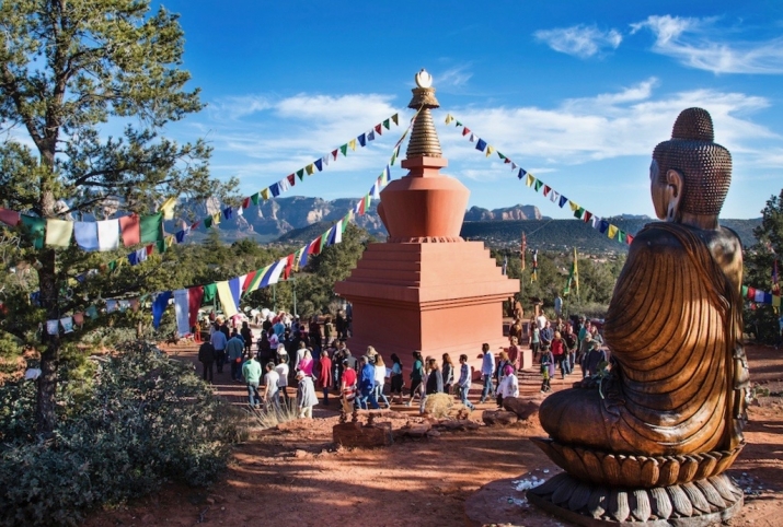 Special events at the Amitabha Stupa attract dozens of visitors. Photo by Wib Middleton