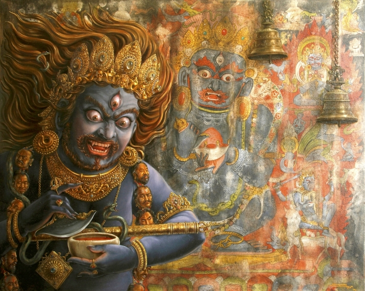 Oil painting of Mahakala by Samundra Man Singh Shrestha. Image courtesy of the artist