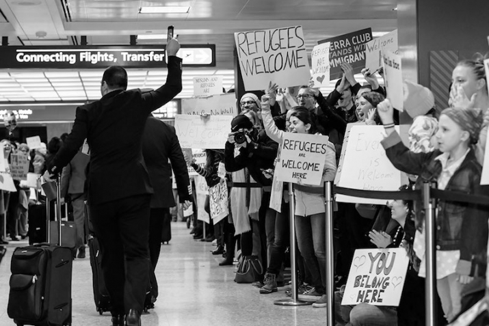 Protesters at the Dulles International Airport (VA) following the “Muslim travel ban.” From lionsroar.com
