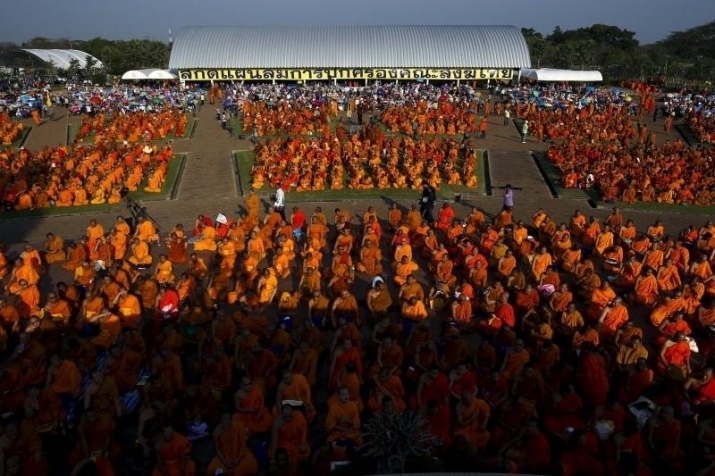 Monks and their supporters rally to protest perceived government interference in religious affairs in February last year. From reuters.com