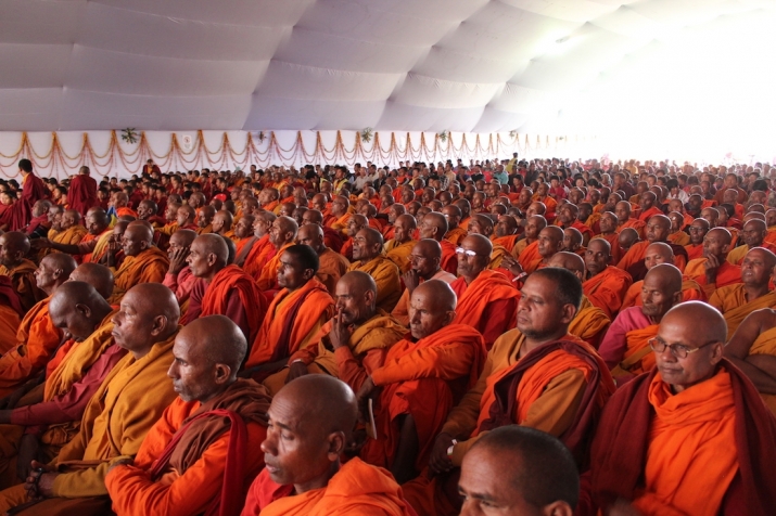 Several thousand monks from Aurangabad, Bodh Gaya, Dehradun, Delhi, Haridwar, Nagpur, Saharanpur, and Shravasti attend the Great Shravasti Buddhist Cultural Assembly. November 2016. Image courtesy of the Drikung Kagyu Institute