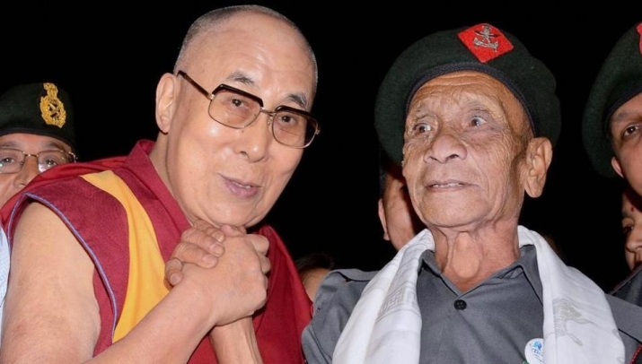 The Tibetan spiritual leader with Naren Chandra Das, retired sergeant of the Assam Rifles. From hindustantimes.com