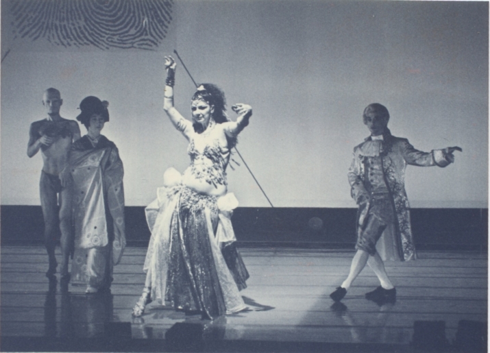 Parnassus Dancetheatre, <i>Cosmic Itch</i> (<i>Uchu no Uzuki</i>), Kyoto, 1991. Left to right: Katsura Kan, Fujima Kanso-o, Zaharr, Joseph Houseal. Image courtesy of Parnassus Dancetheatre