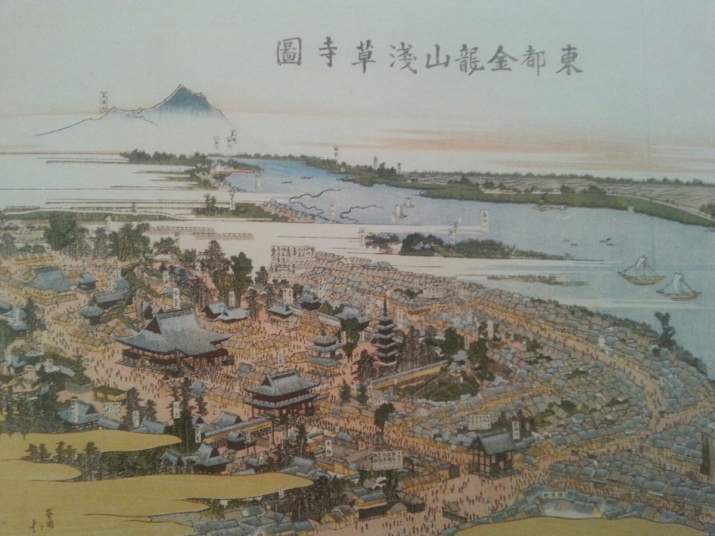 Kinryusan Senso-ji in the Eastern Capital, full-color woodblock print by Toyota Hokkei, Japan, 1820s. From christies.com