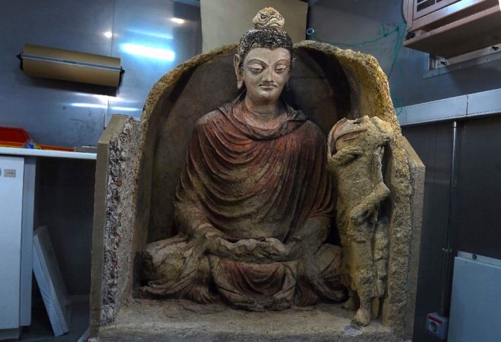 Dating to at least the 2nd century BCE, this rare statue of Shakyamuni Buddha is poised to make its public debut at the National Museum of Afghanistan. Photo by Wakil Kohsar. From oberserver.news
