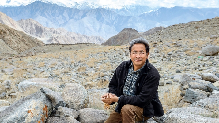Sonam Wangchuk on the desert hills of Ladakh. From gqIndia.com