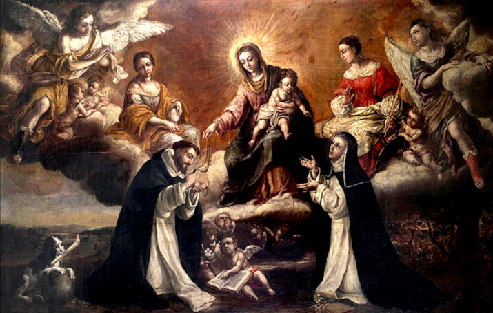 The Virgin Mary gives the rosary to St Dominic. From the Order of Dominicans, 800th Jubilee Anniversary of Cloistered Prayer. 2015