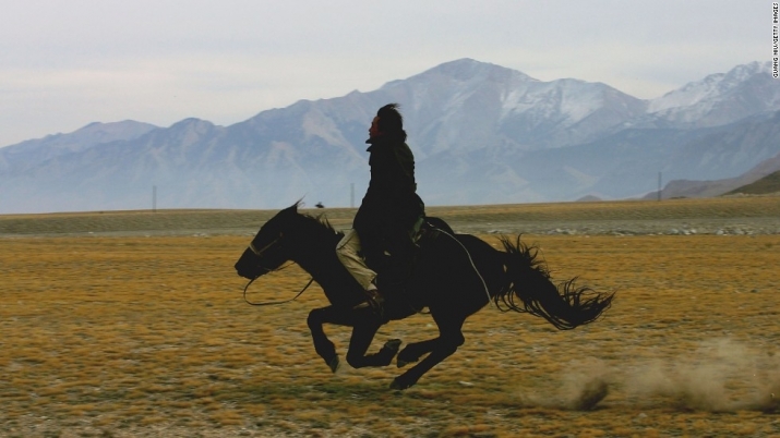 Horseman along the Tian Shan corridor that passes through China, Kazakhstan, and Kyrgyzstan. From unesco.org