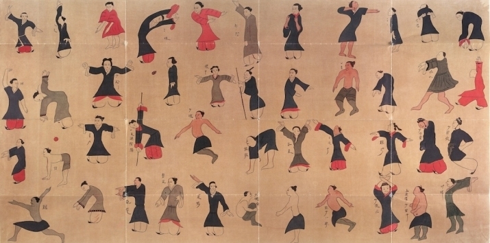 The <i>Daoyin Tu</i> diagram of energetic exercises. Tomb excavated in 1972 from Mawangdui, Changsha, Hunan Province. Western Han dynasty, c. 168 BCE. Creative commons license
