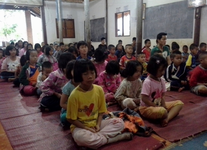 Meditation training for the spiritual and psychological well-being of the children at the camp