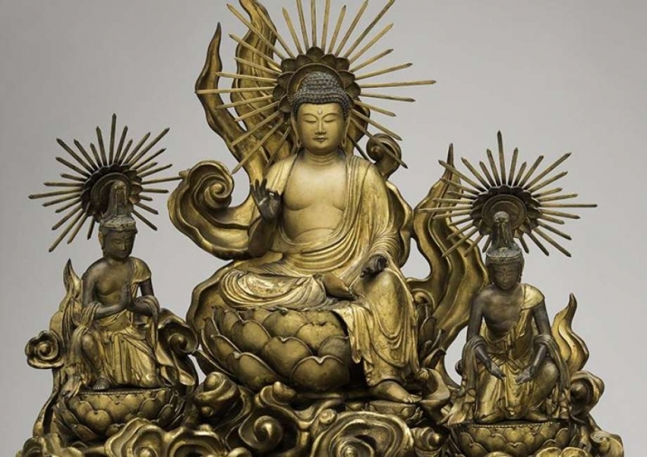<i>Amida Buddha with Attending Bodhisattvas</i>. Wood sculpture adorned with gold, pigment, and metal. Japan, late 18th century. From expressnews.com