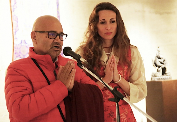 Khenpo Ramesh Negi performs Buddhist prayers during the opening of the exhibition. Image courtesy of Todor Mitov