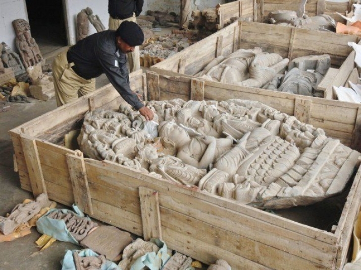The artifacts, packed in boxes, ready to be shipped to South-Korea. From tribune.com.pk