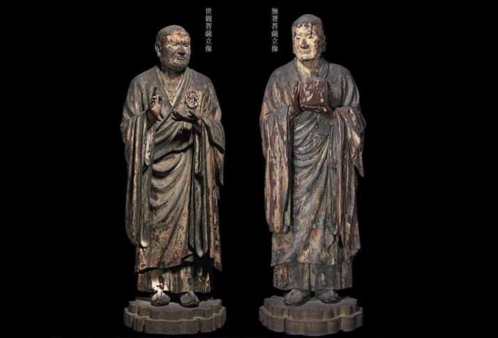 Standing statues of Seshin, left, and Mujaku, right, by Unkei. From unkei2017.jp