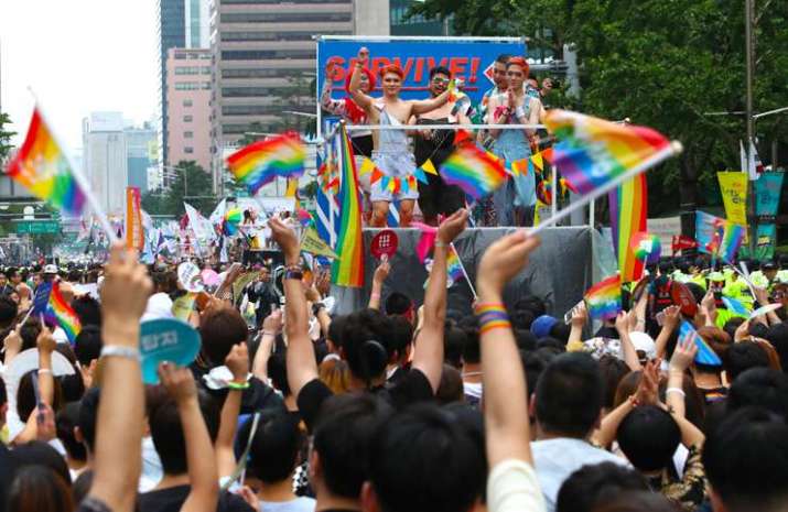 Participants of the Korea Queer Culture Festival march through Seoul. From koreatimes.co.kr