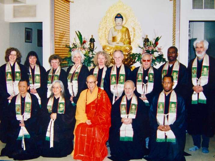 Shifu with his Western disciples after the ceremony to take the Bodhisattva Precepts in 1997, in which the author also participated. Image courtesy of the author