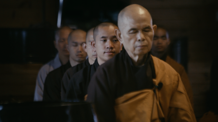 Thich Nhat Hanh, foreground, and behind him Brother Phap Huu. Image courtesy of UA CineHub