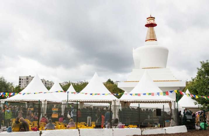 Visitors gather for the consecration of the Enlightenment Stupa. Image courtesy of Sergei Chernyshev