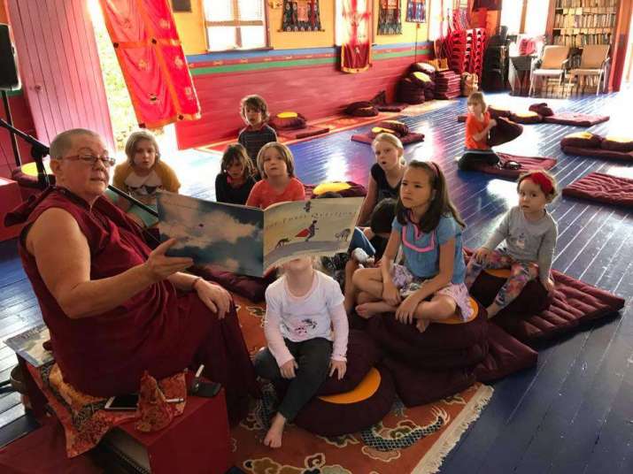 Children's group with Venerable Rinchen at KYLBC. From KYLBC Facebook