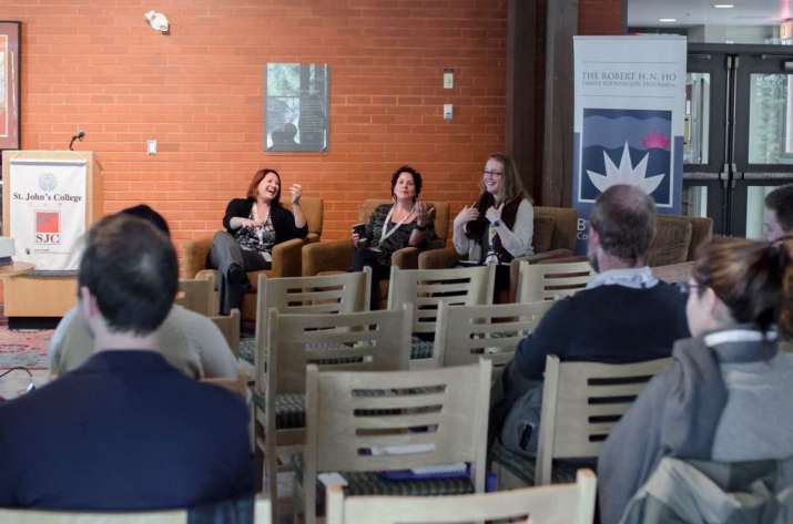 Kimberley Beek, Vanessa Sasson, and Jessica Main answering floor questions. Image courtesy of author