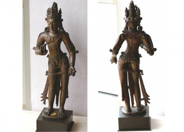 A brass figure of Manjushri, H-52.5cm, Pala style, 12th century. Image courtesy of the collector