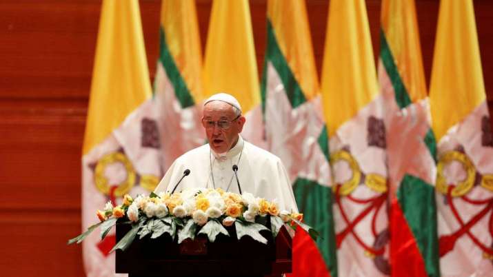 Pope Francis during his speech at Naypyidaw From qz.com